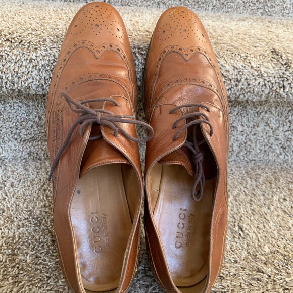 Gucci Men\'s Tan Leather Wingtip Oxford Shoes. main image 13